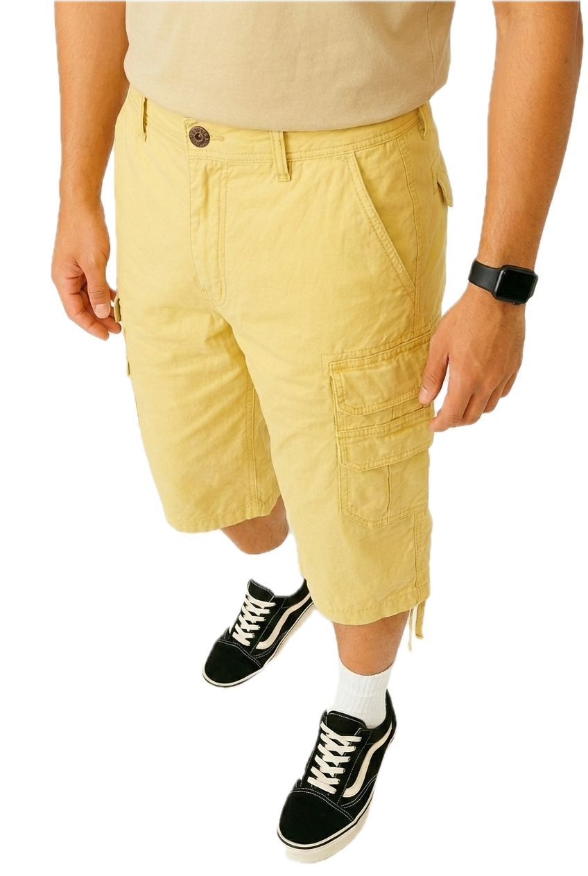 Men's Yellow Cargo Shorts - High Angle View