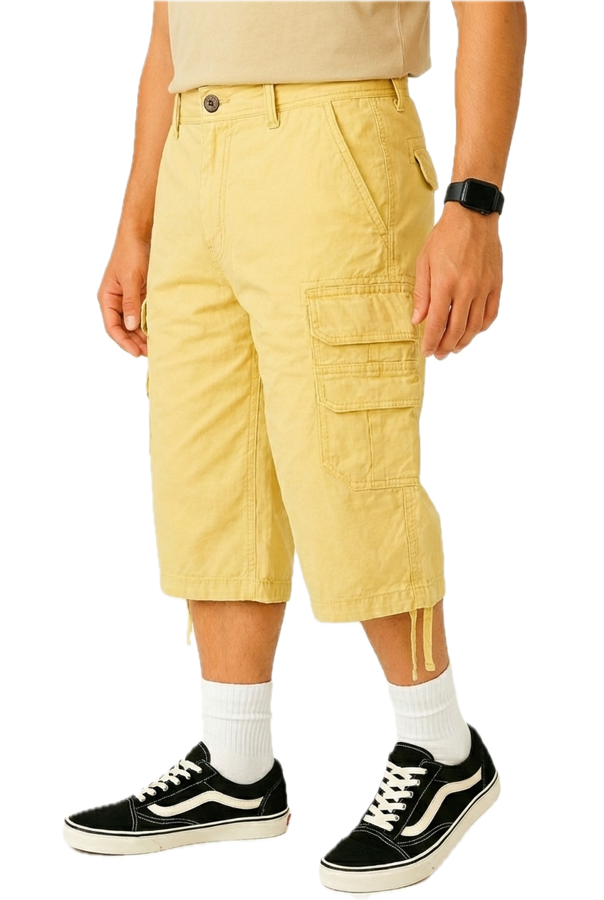 Men's Yellow Cargo Shorts - Side View
